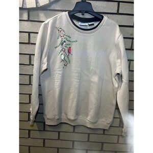 VTG 90s Blair Women's Crewneck Sweatshirt Beige Embroidered Birds 
 Casual  LG